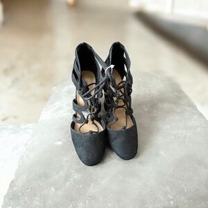Christian Siriano Black Lace-Up Heels